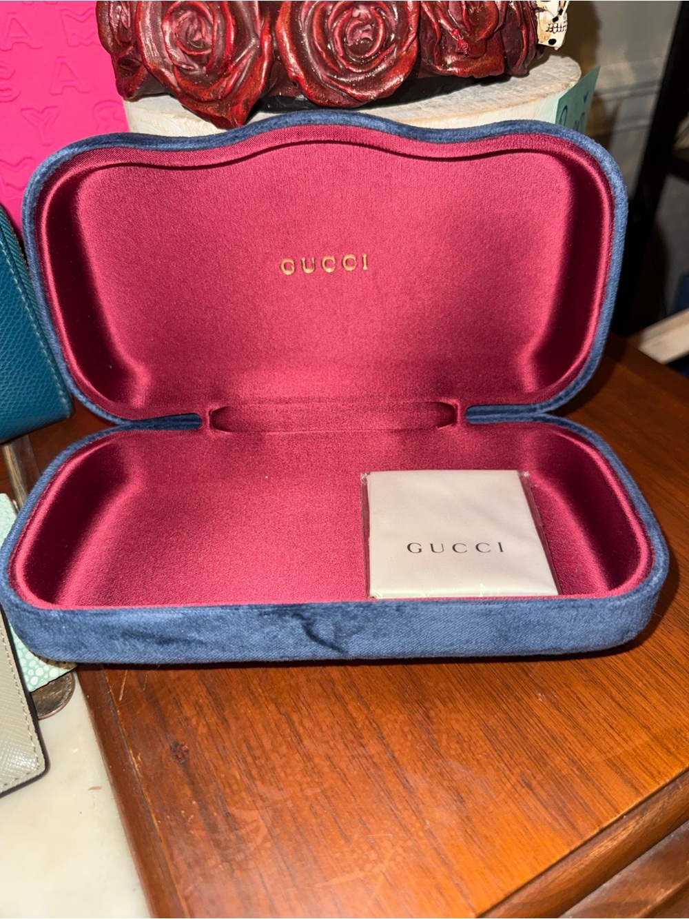 Gucci Velvet Eyewear Case in Navy and Burgundy